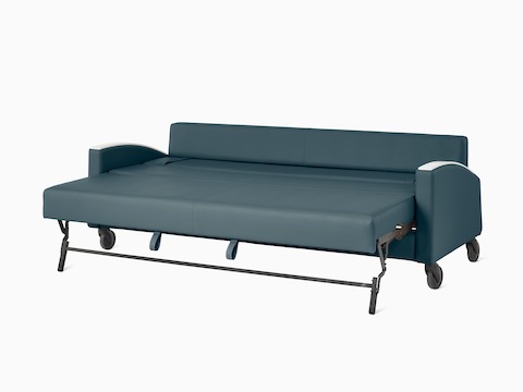 Gemma Double Sleep Sofa in green textile in sleep position.