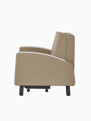 Gemma Sleep chair in profile with curved armrest and metal legs.