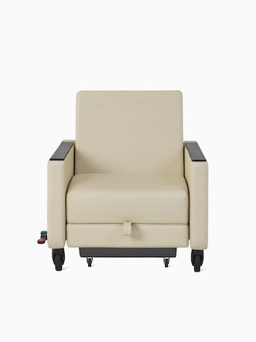Gemma Sleep Chair in tan textile with central brake and steer caster