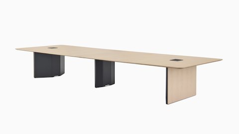 A rectangular cabinet-base Headway Table with a light wood top and black base viewed at an angle.
