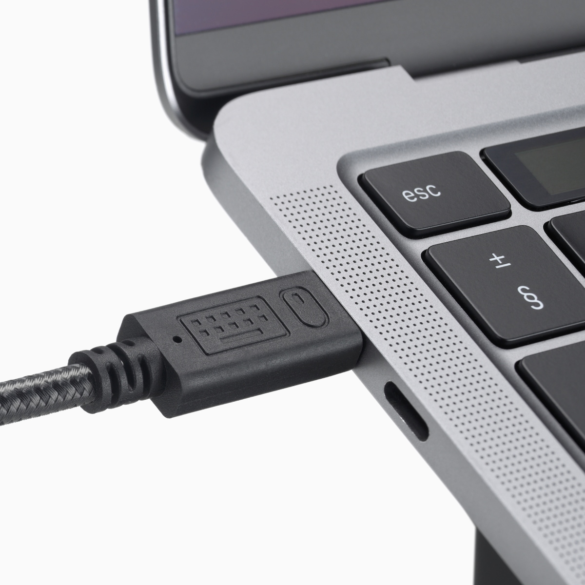 A close-up view of the cable on a Lana Laptop Stand.