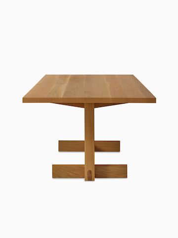 A side view of Land Table in oak.