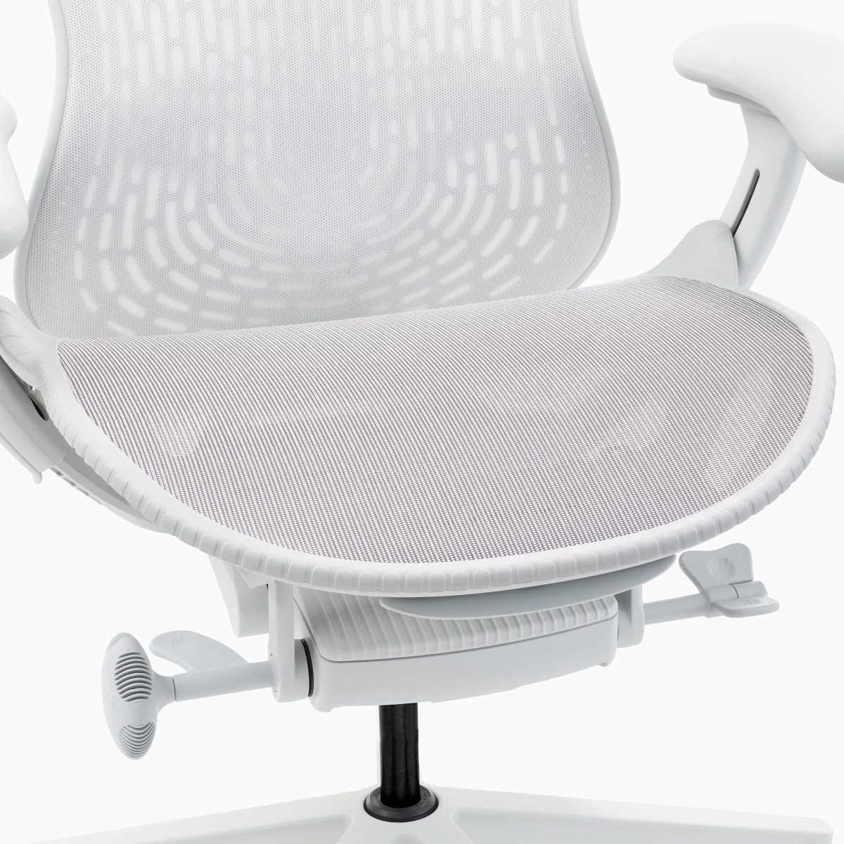 Detail of a Mirra 2 chair's Aireweave seat in alpine.
