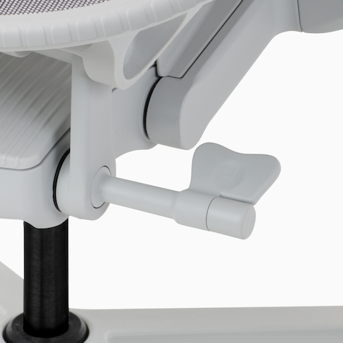 Detail view of the tilt adjustment of a Mirra 2 chair in alpine.