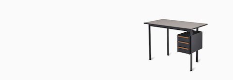Angle view of Mode desk in black with sandstone top.