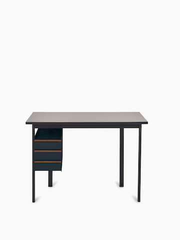 Front view of a Mode desk in black with sandstone top.