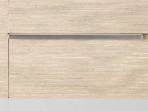 Close view of a Mora clinical casework system drawer pull. 