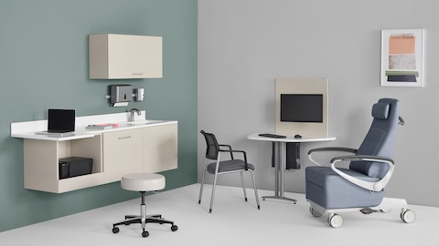 Mora System clinical casework supports patient interaction and storage in a healthcare setting. 