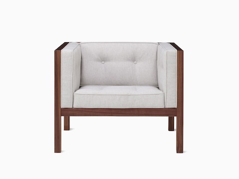 Nelson Cube Armchair in walnut and Mode textile.