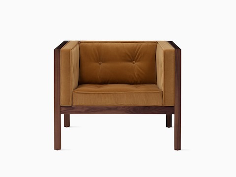 Nelson Cube Armchair in walnut and velvet.