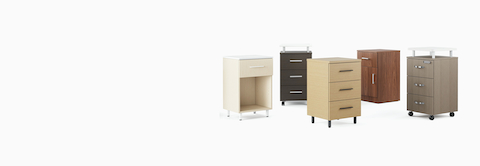 A group of five Nemschoff Bedside Cabinets in a variety of configurations and finishes.