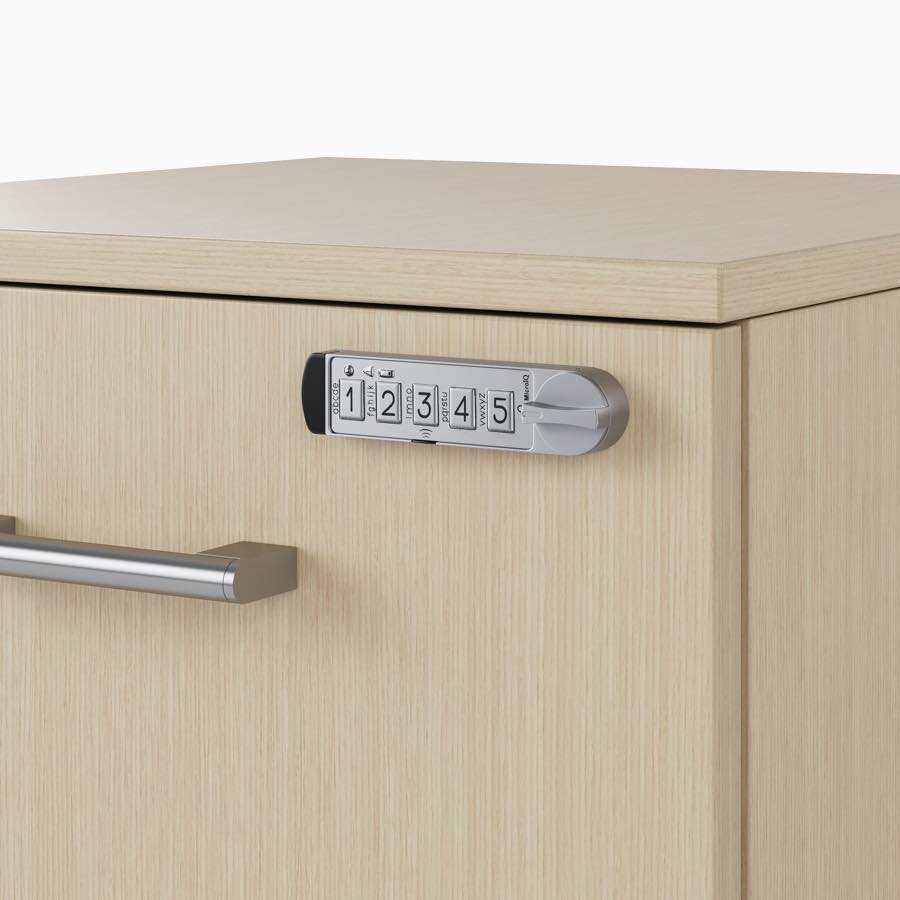 A close-up view of the keyless lock.