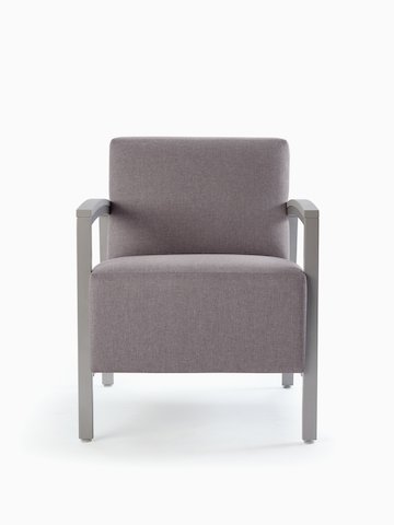 Front view of a gray Brava Modern Lounge Seating chair with solid surface arm caps.