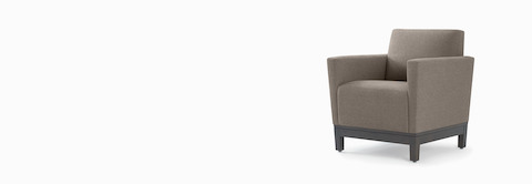Front three-quarter view of a gray Brava Platform Lounge chair on wood base.