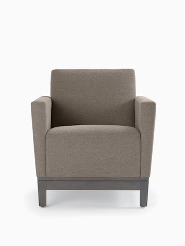 Front view of a gray Brava Platform Lounge chair on wood base.