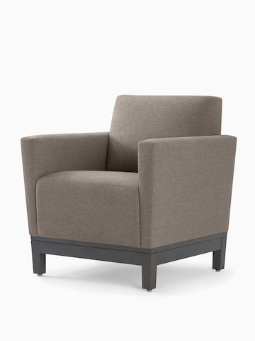 Front three-quarter view of a gray Brava Platform Lounge chair on wood base.