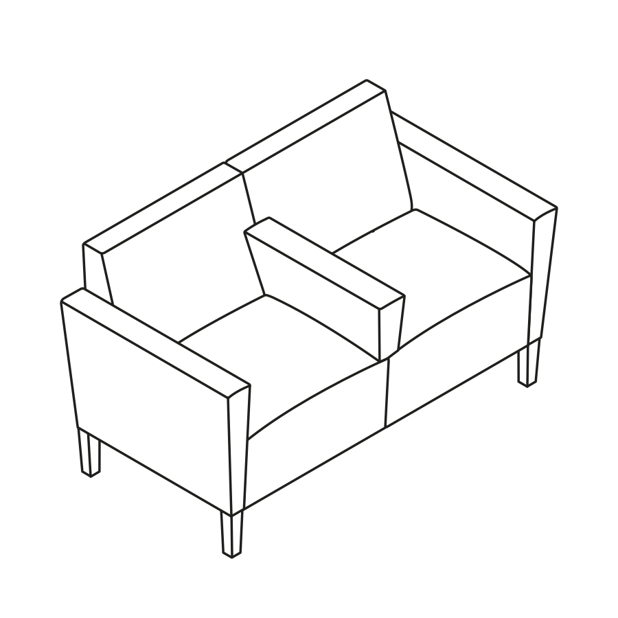 A line drawing - Nemschoff Brava Platform Multiple Seating–Divider Arm–2 Seat
