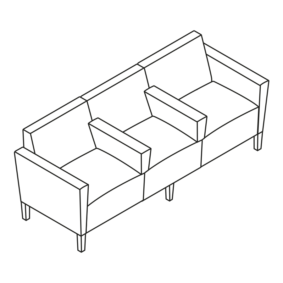 A line drawing - Nemschoff Brava Platform Multiple Seating–Divider Arm–3 Seat