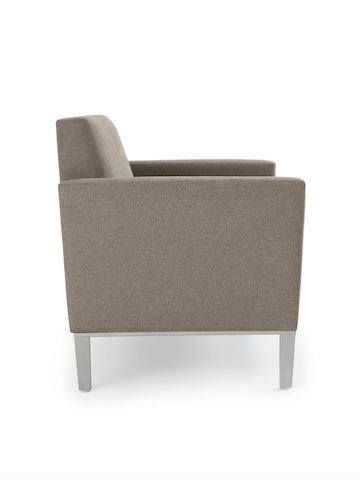 Side view of a gray Brava Platform Lounge chair on a metal base.