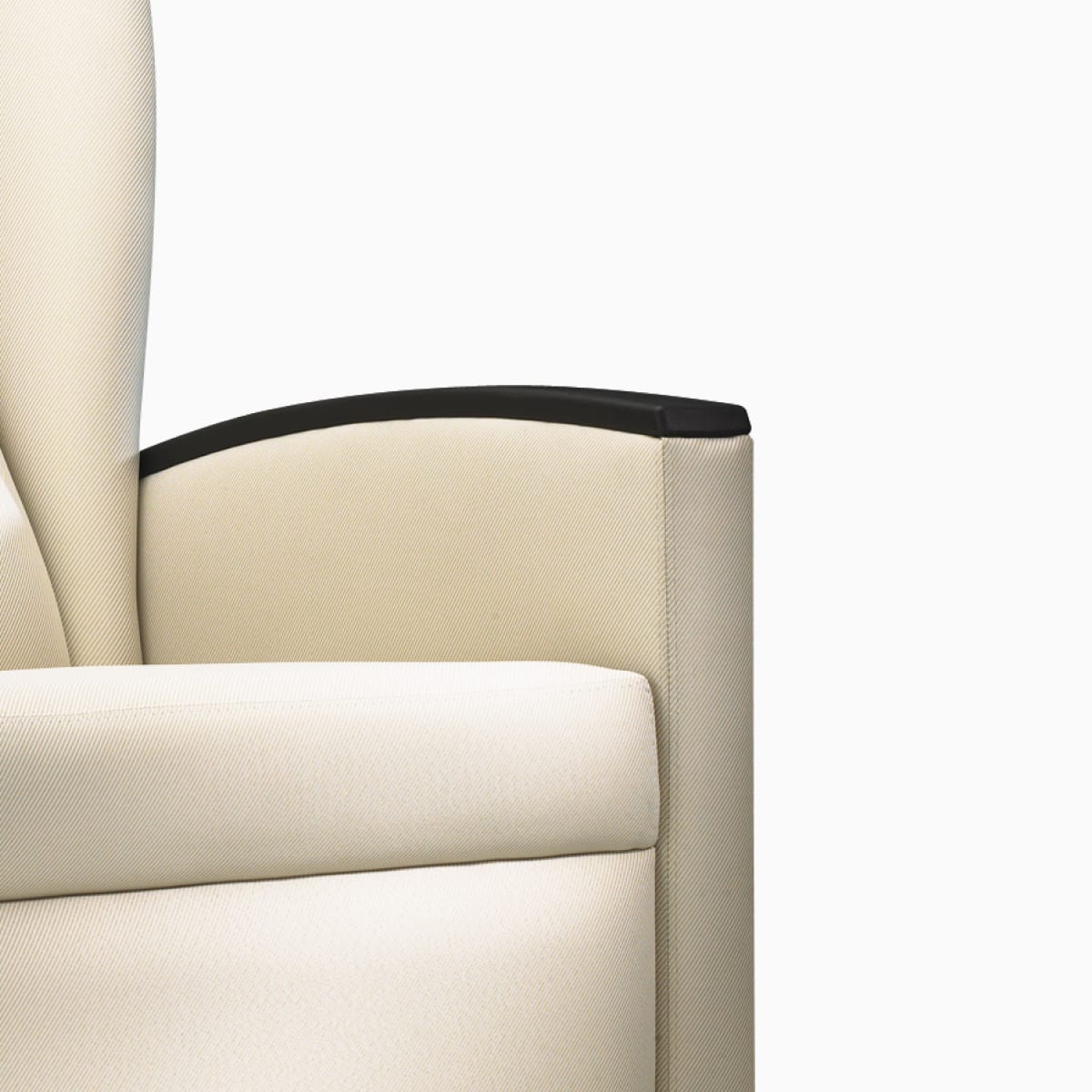 Detail of the wood arm caps on a Nemschoff Culla Reclining Glider.