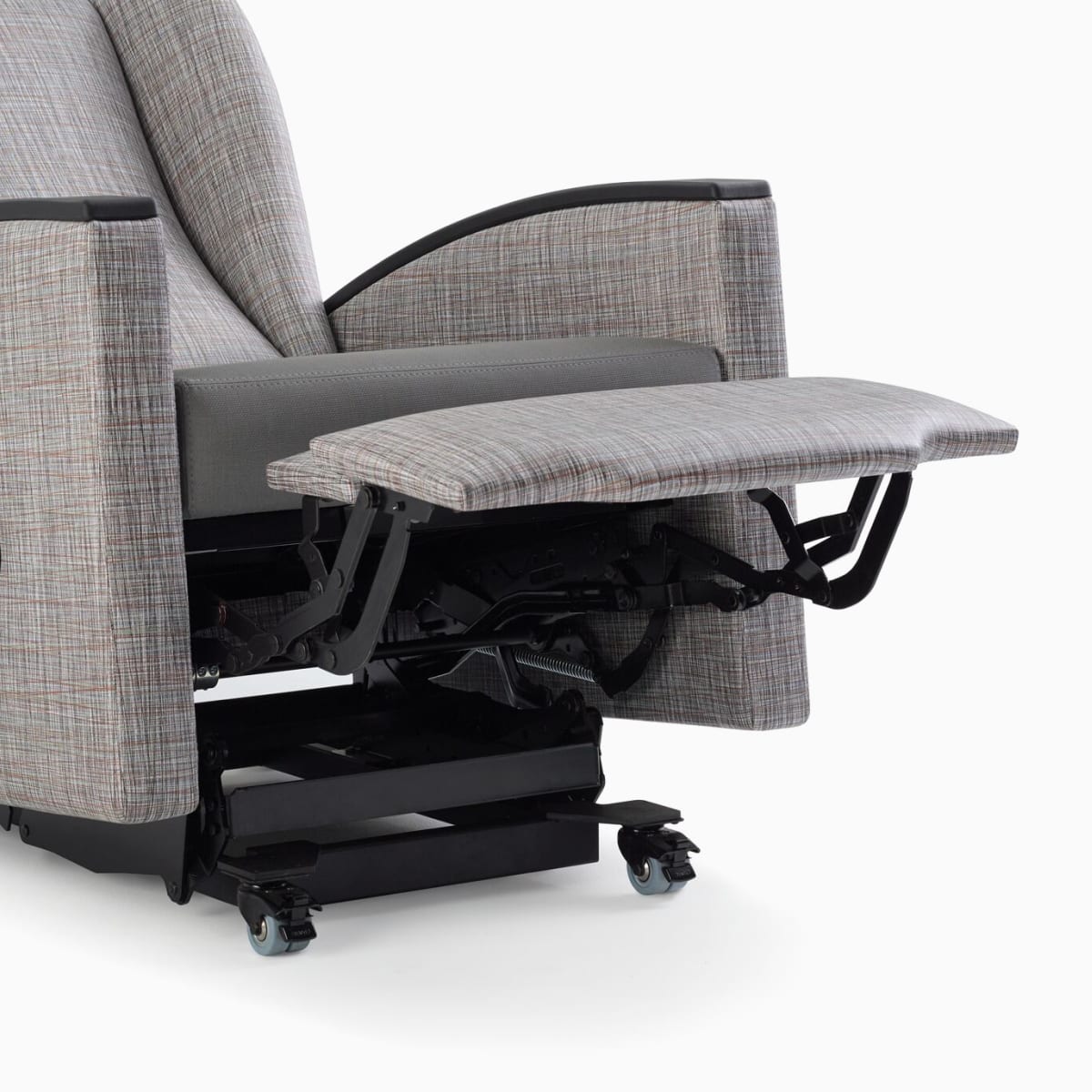 Detail of an extended footrest on a Nemschoff Culla Reclining Glider.