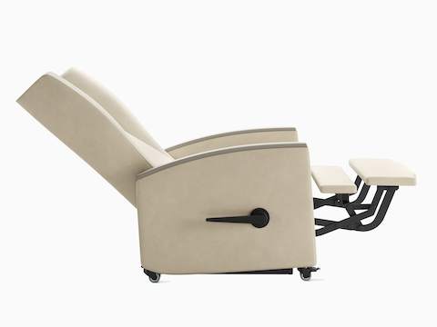 Culla Reclining Glider in a reclined position with cream upholstery.