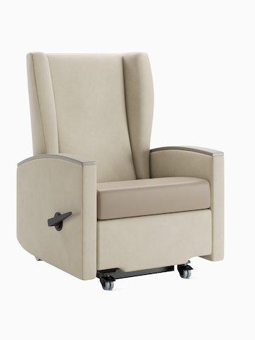 Culla Reclining Glider in beige upholstery, viewed at an angle. Select to view the Culla Reclining Glider product page.