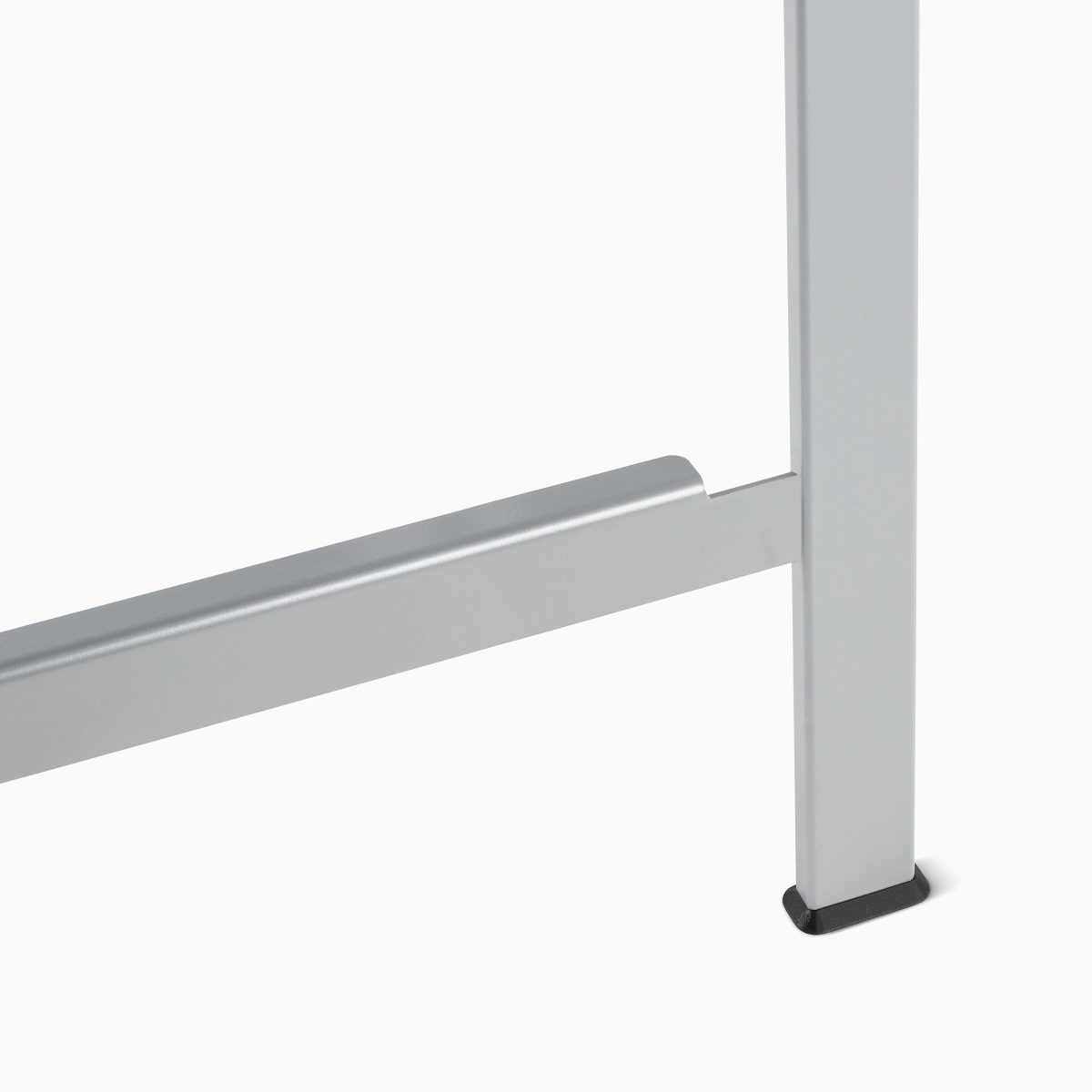 Detail of the footrest on a Easton Easy Access Chair with a silver frame.