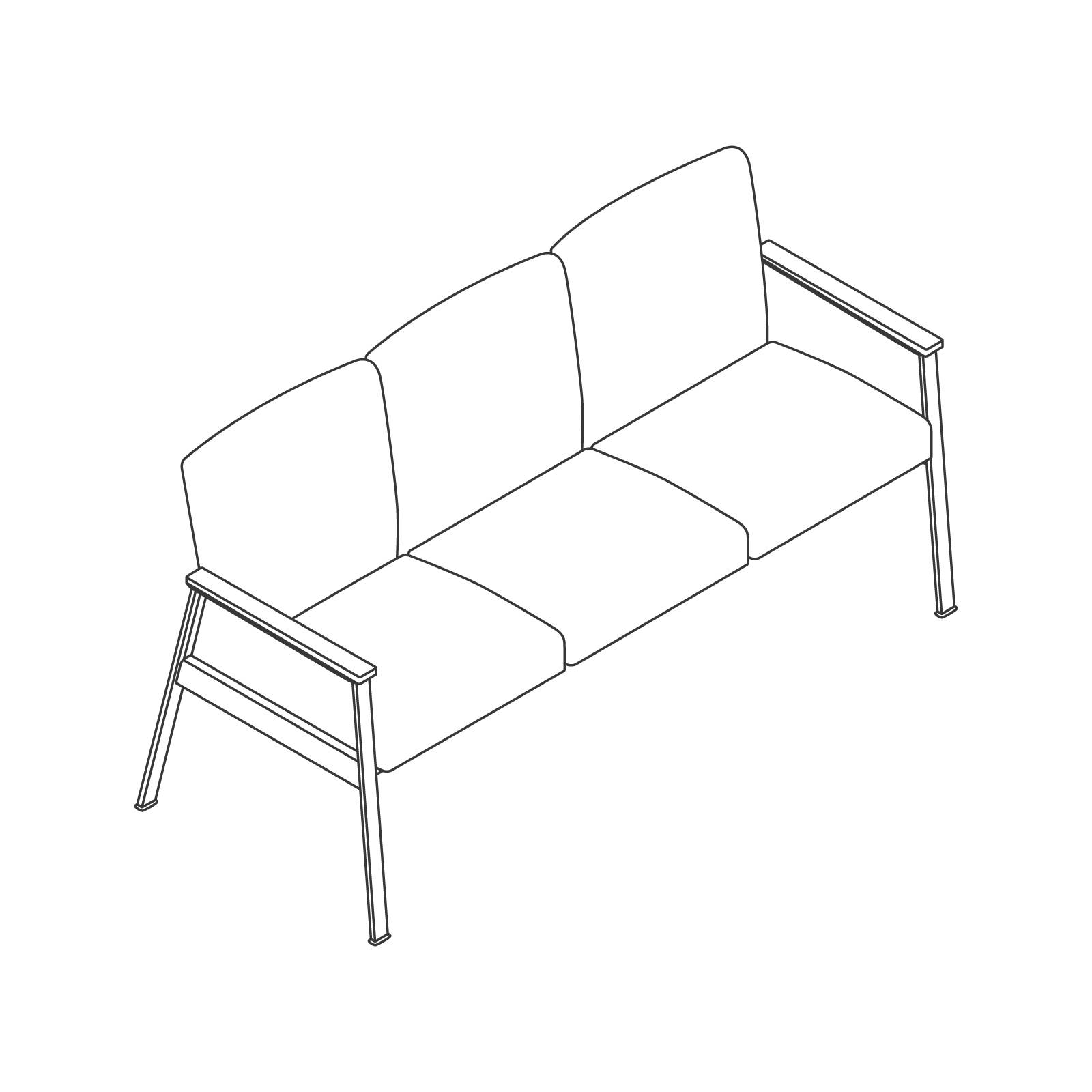 A line drawing - Nemschoff Easton Multiple Seating–Closed Arm–3 Seat