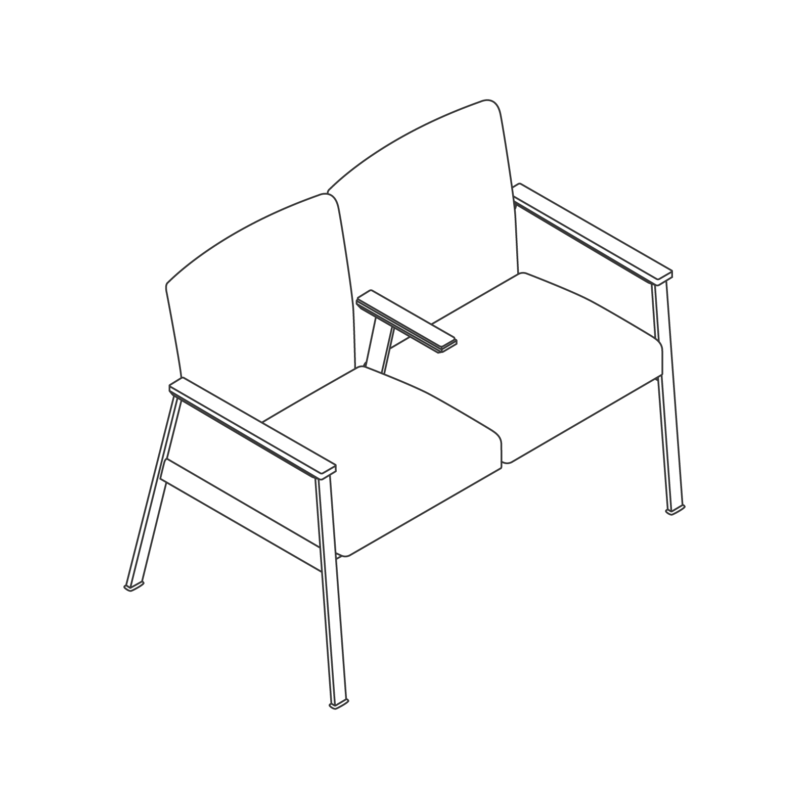 A line drawing - Nemschoff Easton Multiple Seating–Closed Arm–Divider Arm–2 Seat