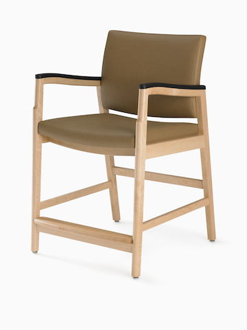 A three-quarter view of the Monarch Easy Access Chair in tan fabric with solid hardwood frame and urethane arm caps.