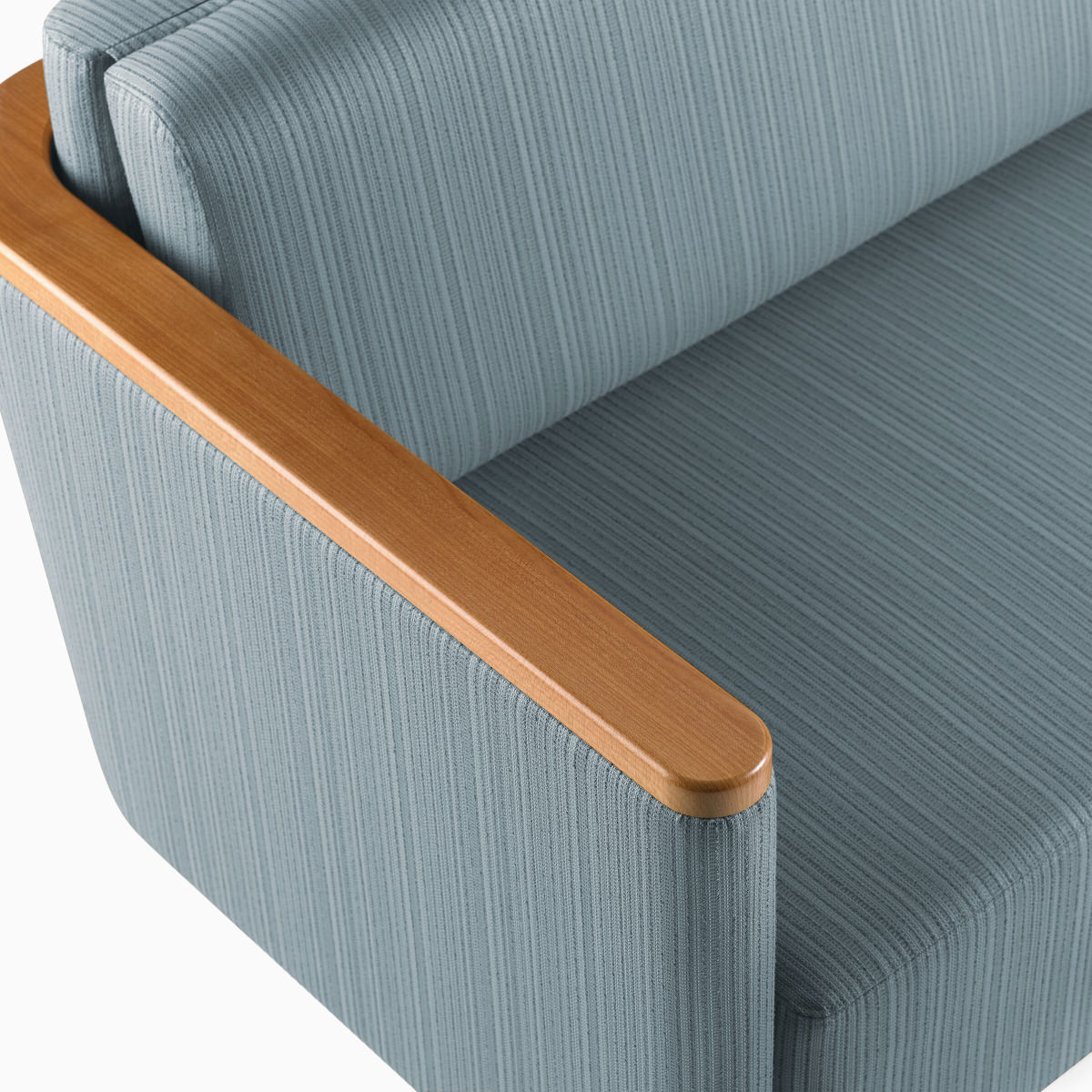 Detail of the arm cap in a medium Durawrap finish on Nemschoff Palisade Flop Sofa.