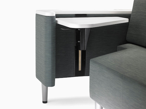 Detail of the height-adjustable surface on a Nemschoff Palisade Flop Sofa.