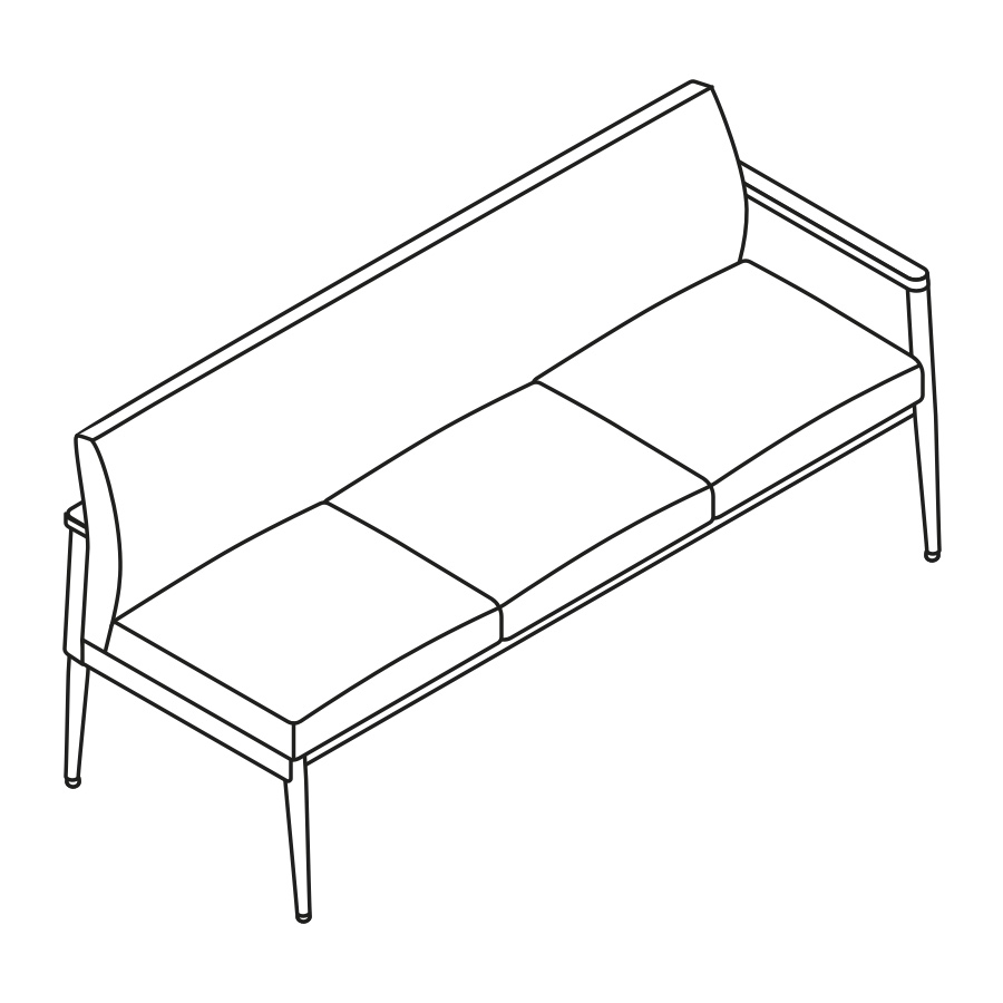 A line drawing - Nemschoff Palisade Multiple Seating–Right Arm–3 Seat
