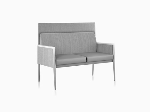 Nemschoff Palisade Multiple Seating in a gray upholstery with privacy screen and white arm caps.