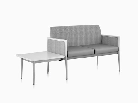 Front view of Nemschoff Palisade Multiple Seating with two seats and an attached table surface on the side.