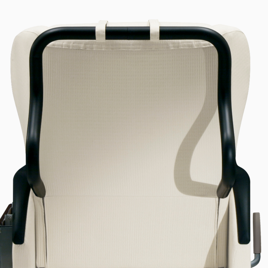 Close-up of a Nemschoff Serenity Recliner back with optional push bar.