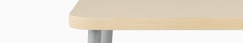 Front view of a square Valor Side Table with an ash wood laminate finish and silver legs.