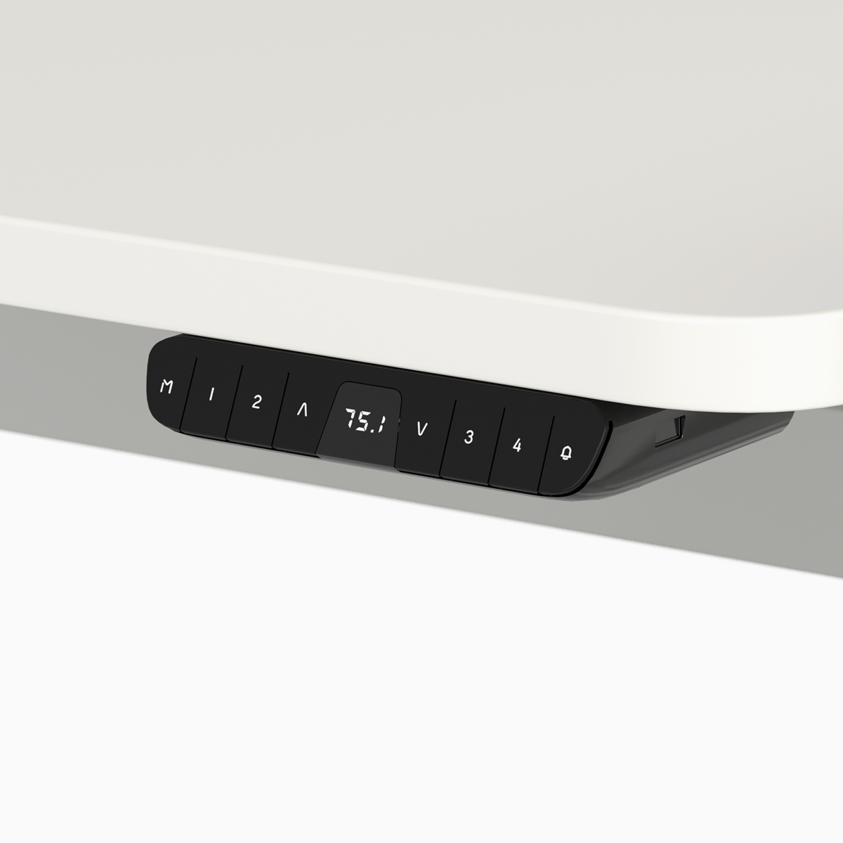 Four-position memory-switch detail on Nevi Sit-to-Stand Desk. 
