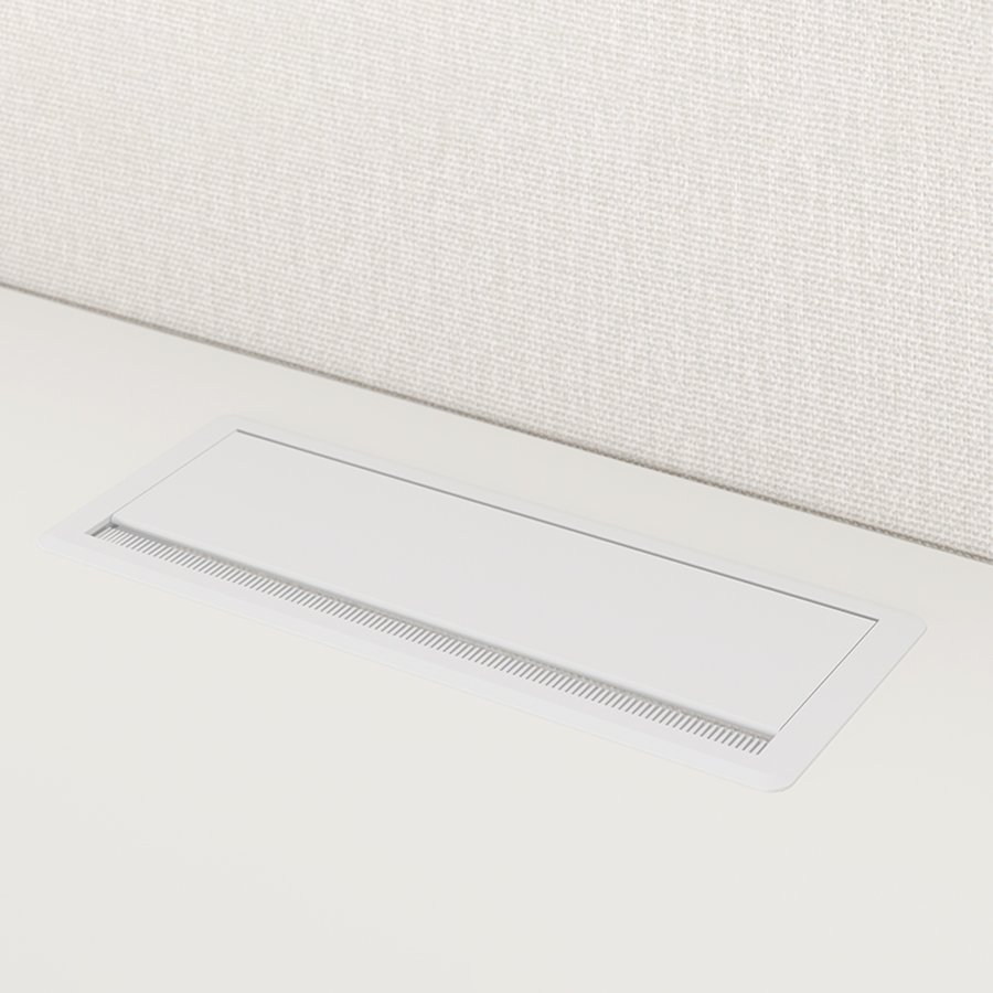Power access flap detail detail on Nevi Sit-to-Stand Desk. 