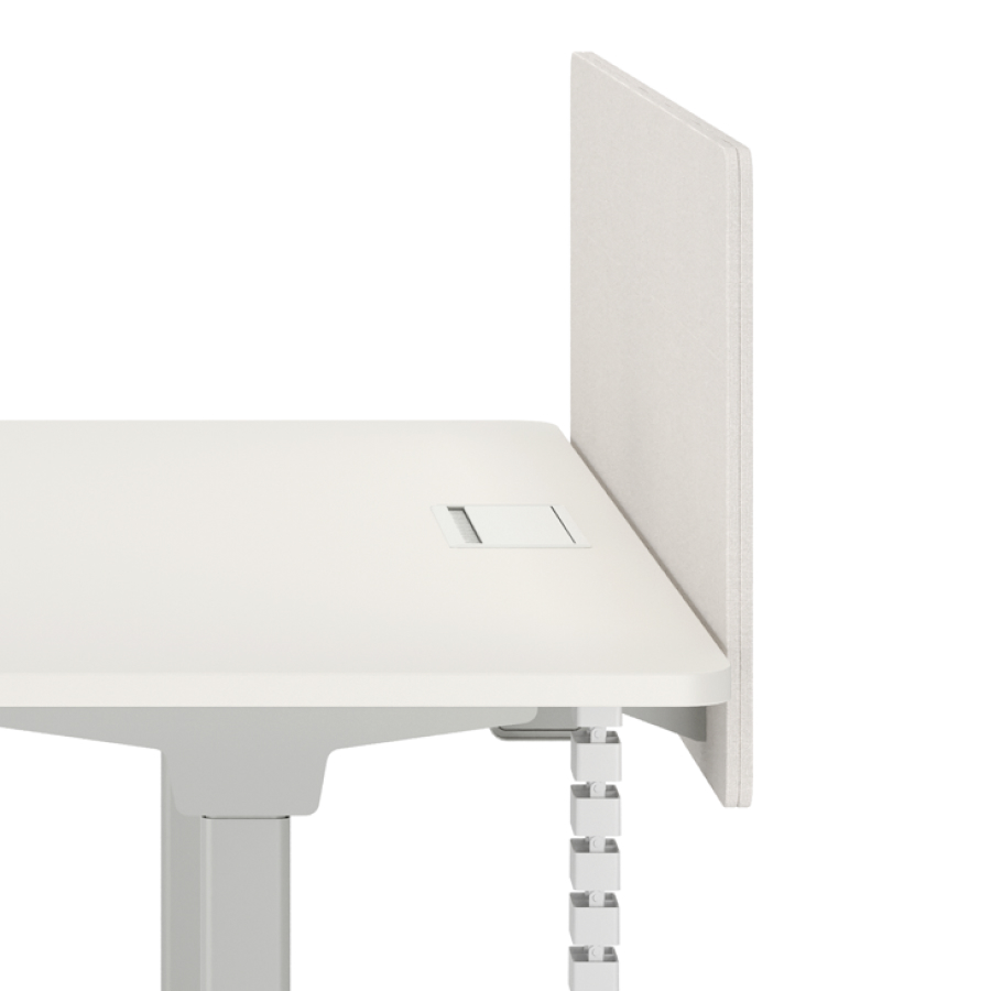Side view of a freestanding Nevi Sit-to-Stand Desk. 