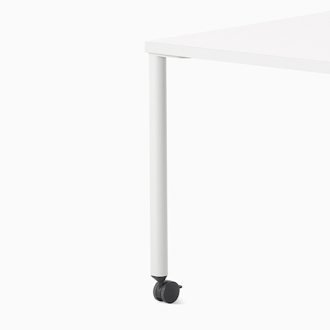 White and grey OE1 Project Table with casters, viewed from an angle.