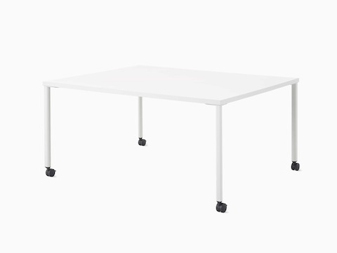 White and grey OE1 Project Table with casters, viewed from an angle.