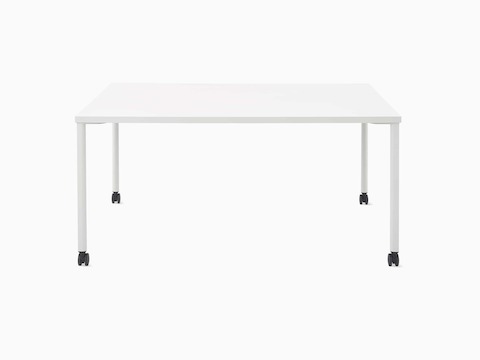 White and grey OE1 Project Table with casters, viewed from the front.