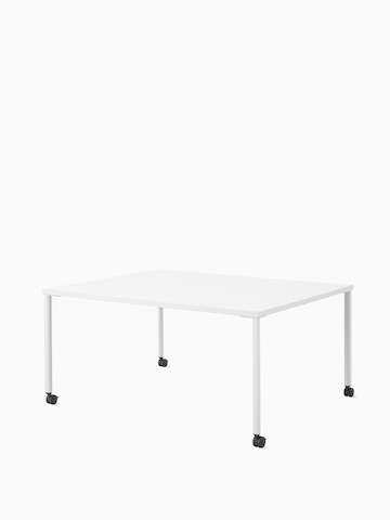 White and grey OE1 Project Table with casters, viewed from an angle.