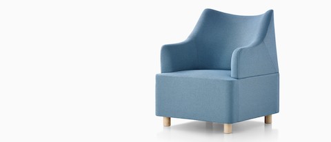 Light blue Plex club chair, viewed from a 45-degree angle.