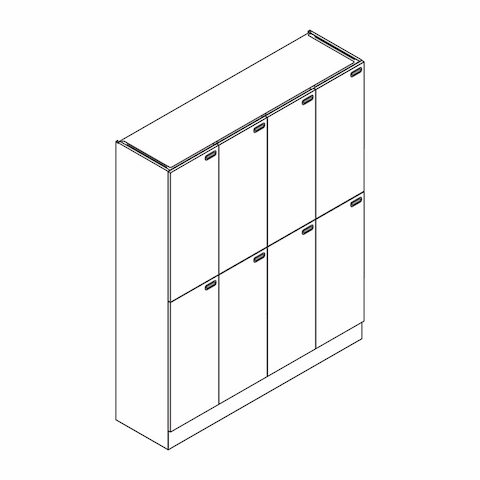 A line drawing of Port Storage System with eight lockers with name tags.