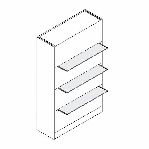 A line drawing of Port Storage System with 4-tiers and three accessory shelves.