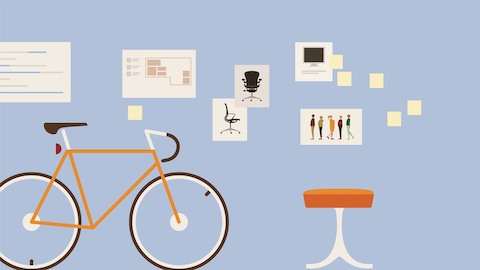 An illustration that includes a stool and bicycle. Select to read a white paper about the alignment between people and place.