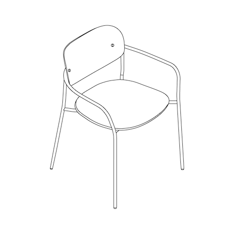 A line drawing - Portrait Chair–With Arms–Upholstered Seat–Wood Back
